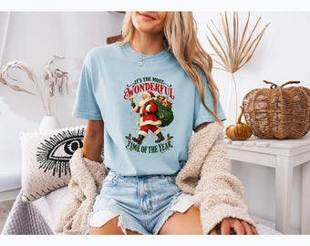 Comfort Colors® Christmas Santa T-Shirt, Wonderful Time of Year Holiday Tee