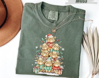 Comfort Colors® Highland Cow Christmas Shirt: Tree Cow T-Shirt