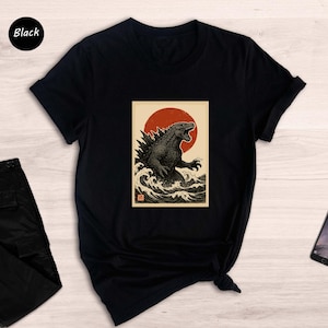Retro Vintage Japanese Godzilla Great Wave T-shirt, Godzilla And The Wave Youth Shirt, King Of The Monsters Adult Youth Kids Shirt