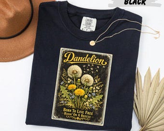 Comfort Colors®  Dandelion Born To Live Free Shirt Vintage Botanical Nature Wildflower Retro T-Shirt Cottagecore Tee
