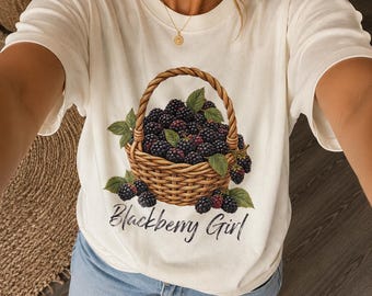 Comfort Colors®  Blackberry Girl T-Shirt Cute Blackberry Basket Shirt Cottagecore Fruit Tee Gift for Her