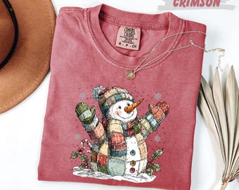 Comfort Colors® Patchwork Snowman Shirt, Patchwork Christmas T-Shirt