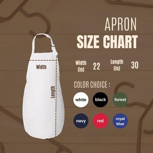 the apron size chart for each item