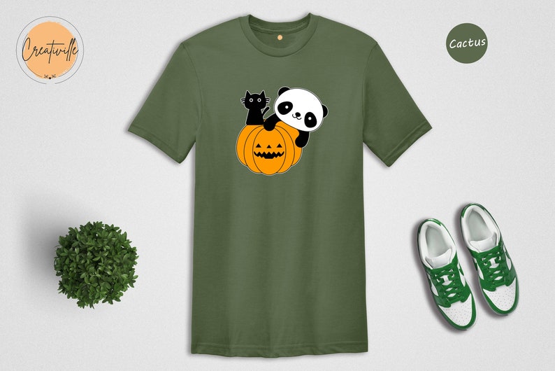 Panda and Black Cat Halloween Shirt, Happy Halloween Tee, Panda Lover Gift, Trick or Treat, Panda Lover Tee, Halloween Sweatshirt image 4
