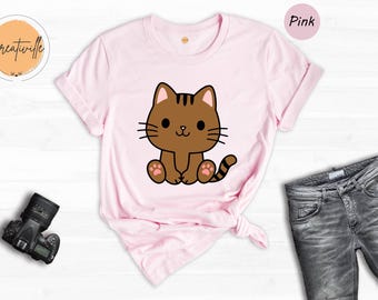 Cute Kawaii Cat Shirt, Cat Mom Gift Tee, Cat Lover Shirt for Women, Kawaii Kitten T-Shirt, Animal Lover Graphic Tee