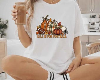 Fall Football Shirt with Pumpkins and Helmet, Autumn Game Day Tee