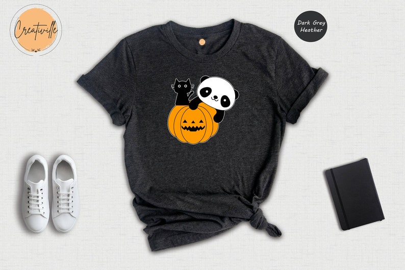 Panda and Black Cat Halloween Shirt, Happy Halloween Tee, Panda Lover Gift, Trick or Treat, Panda Lover Tee, Halloween Sweatshirt image 5