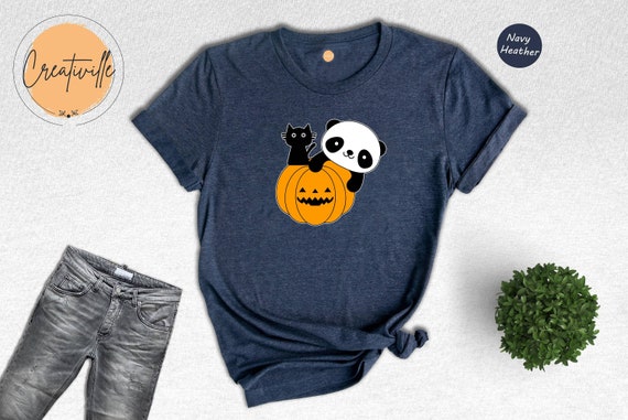 Panda and Black Cat Halloween Shirt, Happy Halloween Tee, Panda Lover Gift, Trick or Treat, Panda Lover Tee, Halloween Sweatshirt
