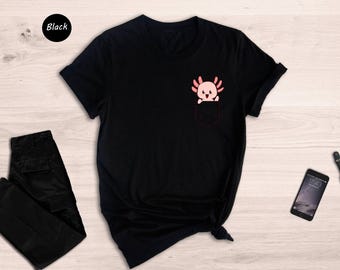 Cute Pocket Axolotl Shirt, Kawaii Animal Lover Tee, Funny Axolotl T-Shirt Gift for Kids and Adults