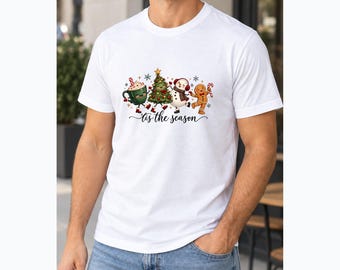 Christmas Shirt with Gingerbread Friends and “Tis the Season” Holiday Artwork