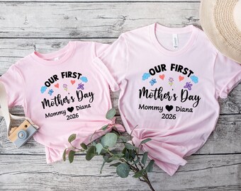 Personalized First Mothers Day Shirt 2026, Custom Mama Baby Name Tee, New Mom Gift, Cute Chicks Design, Mom Life Shirt