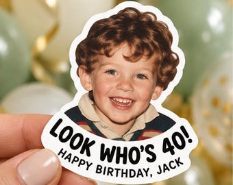 Custom Face Birthday Stickers, Personalized 40th Birthday Photo Favors