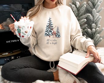 All Is Calm All Is Bright Sweatshirt, Family Christmas Sweater, Christmas Sweatshirts For Women, Merry Christmas Sweatshirt