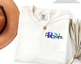 Comfort Colors®  Personalized RN Nurse T-Shirt Custom Name Registered Nurse Gift Watercolor Nursing Tee