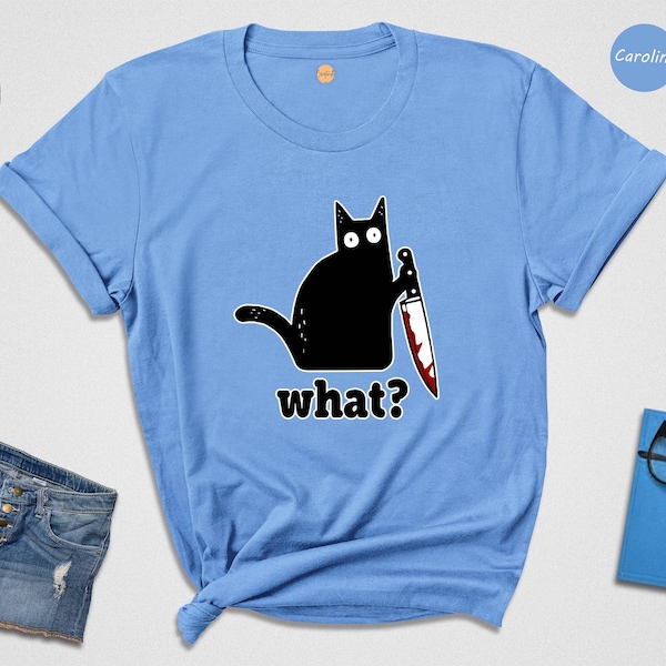 Black Cat With Knife What Meme Shirt, Murderous Cat Lover Tee