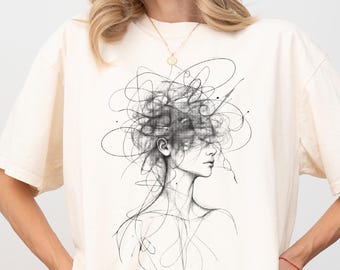 Comfort Colors®  Ethereal Woman Silhouette T-Shirt Minimalist Boho Floral Hair Art Tee Vintage Aesthetic Shirt