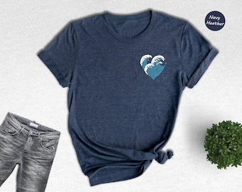 Ocean Wave Heart Shirt: Minimalist Beach Tee