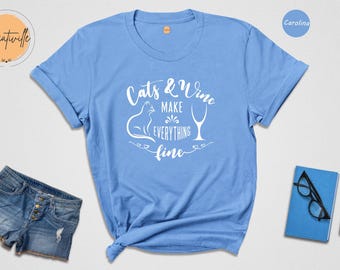 Cats and Wine T-Shirt: Cat Lover Wine Addict Tee