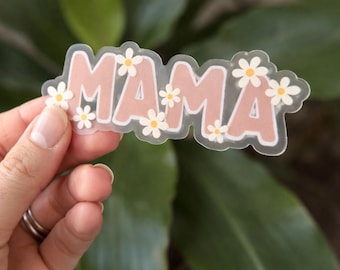 Daisy Pink Mama Clear Vinyl Sticker Waterproof Dishwasher Safe Laptop Water Bottle Decal Gift