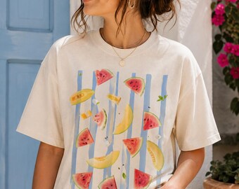 Comfort Colors®  Summer Fruit T-Shirt Watermelon Melon Banana Tee Cute Fruity Shirt Summer Vibes Graphic Tee Gift for Her