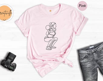 Line Art Fitness Girl Shirt, Squat Workout Tee, Minimalist Gym Lover Gift for Her