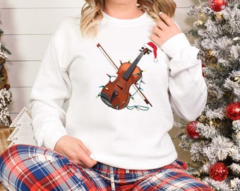 Christmas Violin Sweatshirt, Santa Hat Musician Shirt, Violinist Holiday Gift, Music Lover Sweater