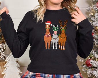 Horse Christmas Sweatshirt: Farm Animal Holiday Apparel