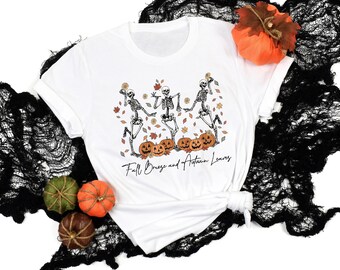 Dancing Skeletons Fall Shirt, Fall Breeze and Autumn Leaves Tee, Pumpkin Halloween Shirt, Skeleton Autumn Sweatshirt Gift
