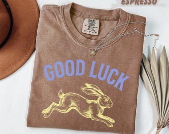 Comfort Colors®  Good Luck Rabbit T-Shirt, Lucky Bunny Graphic Tee, Vintage Style Garment Dyed Shirt, Good Luck Gift