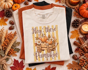 Comfort Colors® Hey There Pumpkin T-Shirt, Retro Fall Harvest Graphic