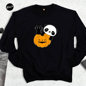 Panda and Black Cat Halloween Shirt, Happy Halloween Tee, Panda Lover Gift, Trick or Treat, Panda Lover Tee, Halloween Sweatshirt image 8