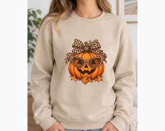 Pumpkin Halloween Shirt with Leopard Bow and Masquerade Mask Design
