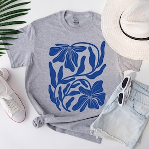 Blue Flower Shirt, Floral Shirt, Mothers Day Gift Shirt, Gardener T-shirt, Flowers Gift, Botanical Shirt