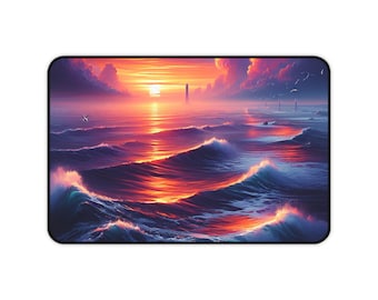 Sunset Ocean Desk Mat, Beach Themed Mouse Pad, Coastal Office Decor, Sea View Desk Blotter, Tropical Workspace Accessory