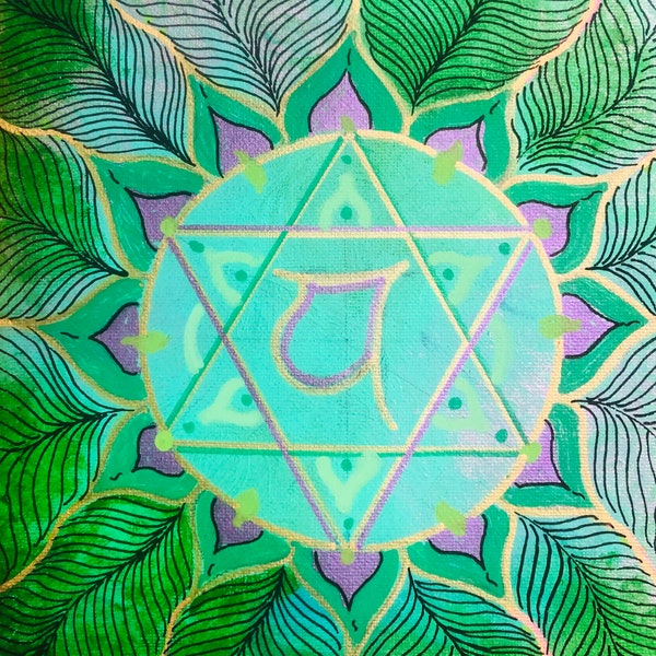 Tableau, 20X20, peinture acrylique, chakra coeur Anahata