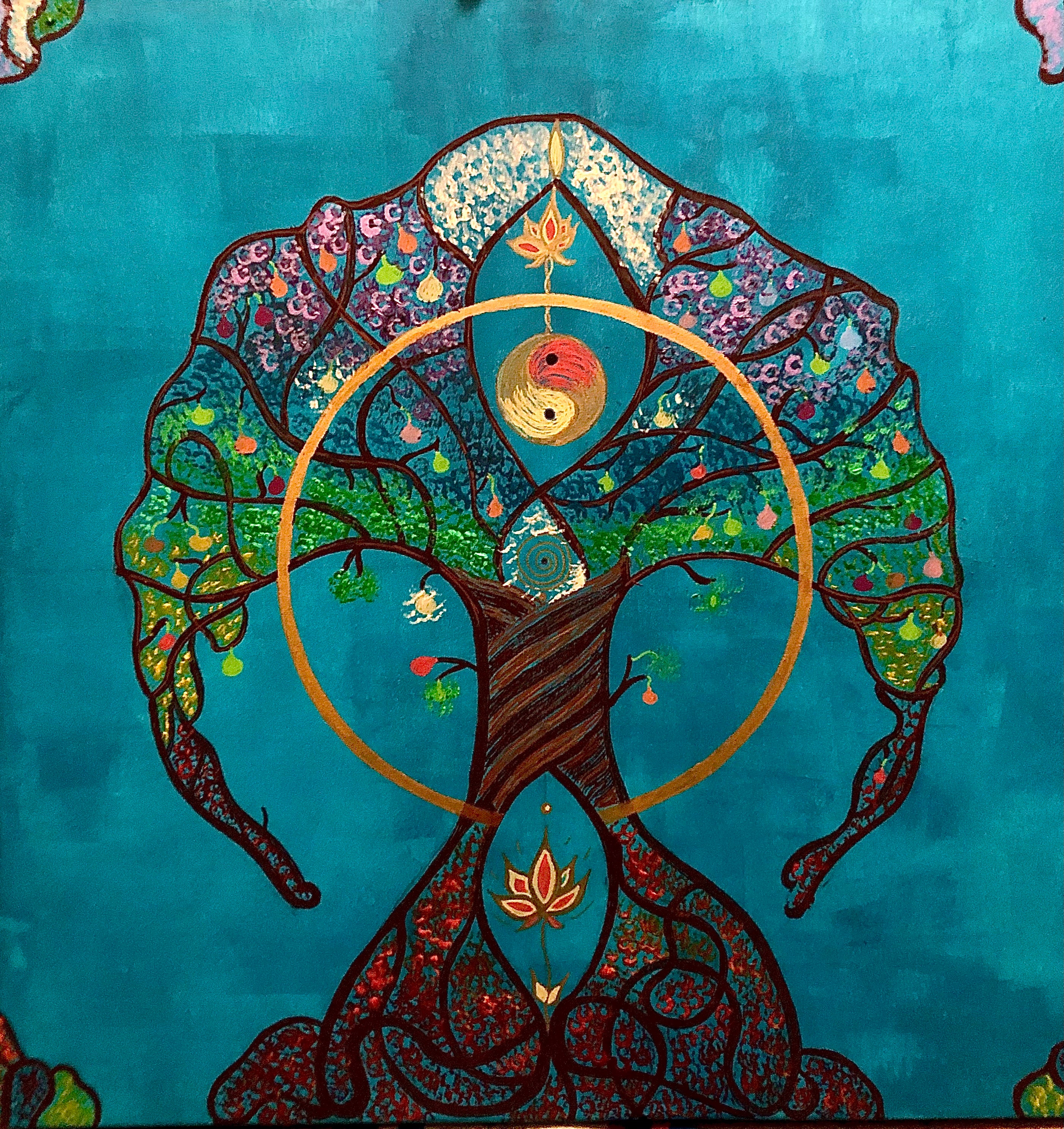 Mandala Arbre de Vie, Peinture Acrylique, 70x70