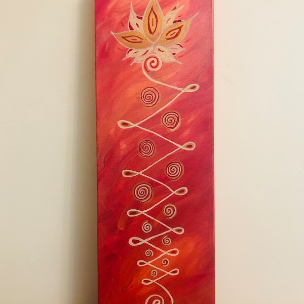 Tableau 20X60, peinture acrylique sur toile, la montée d'énergie du lotus