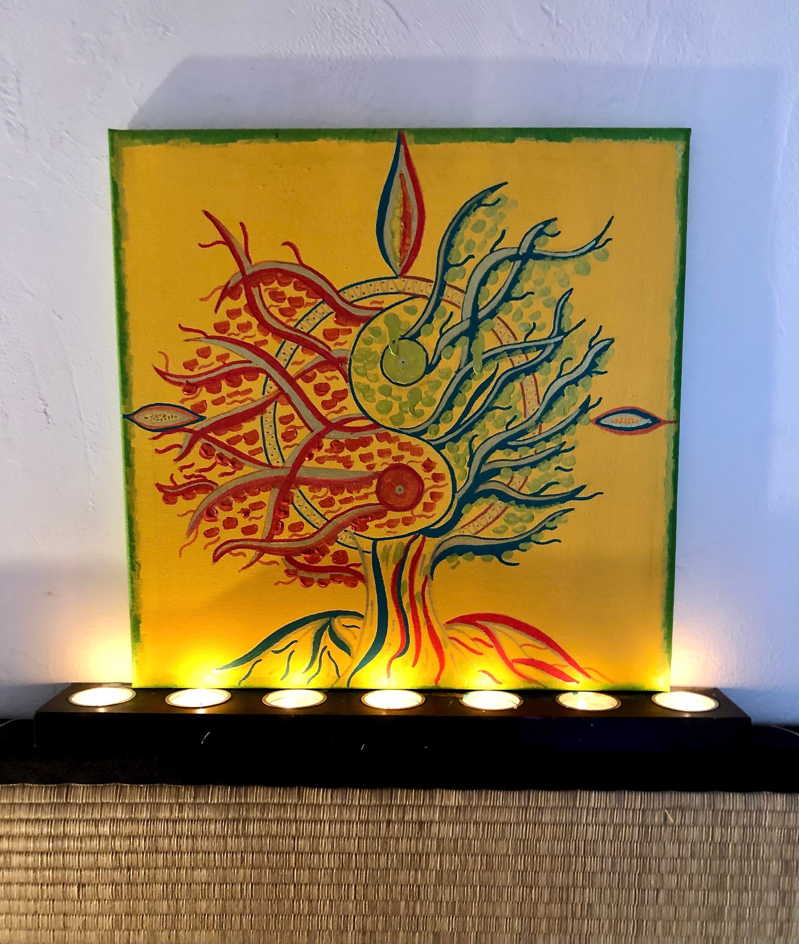 Mandala Arbre Yin-Yang, Peinture Acrylique sur Toile, 40x40