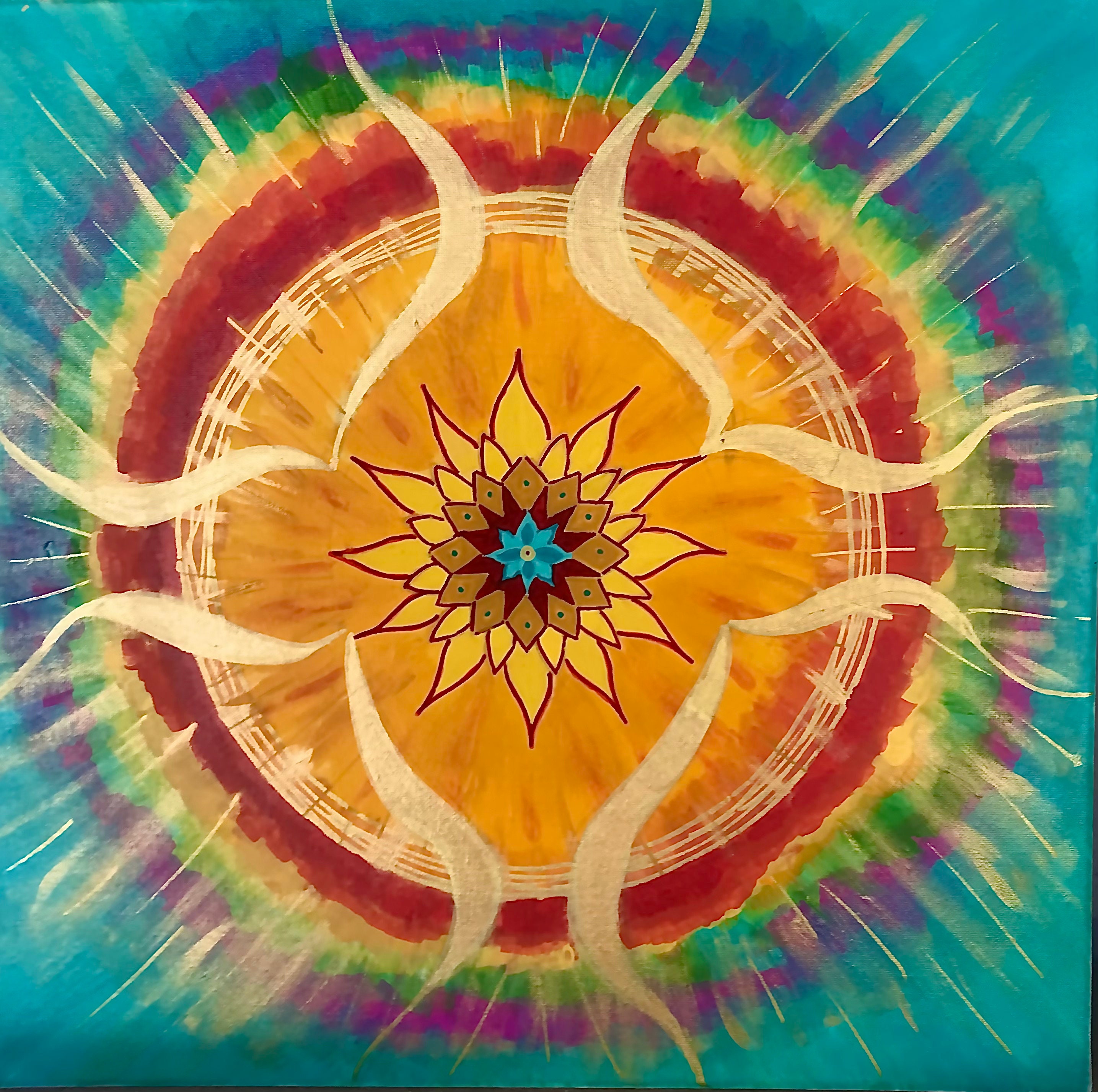 Mandala Vibratoire, Peinture Acrylique sur Toile, 50x50