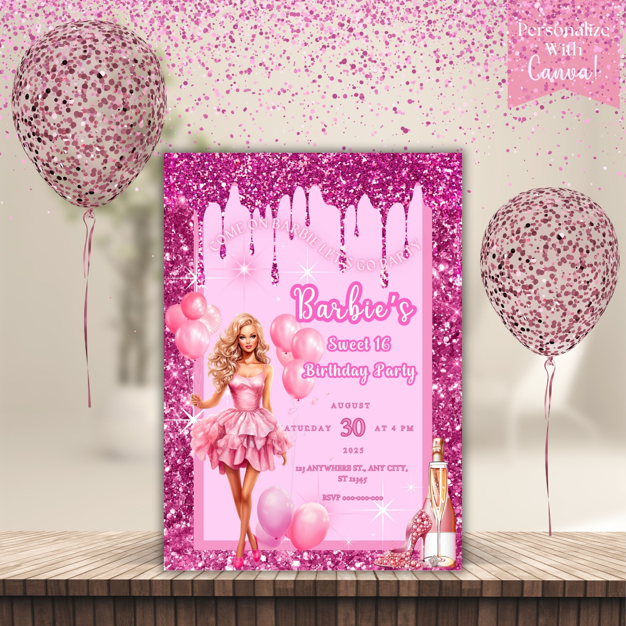 Barbie 10 Personalised Birthday Party Invitations
