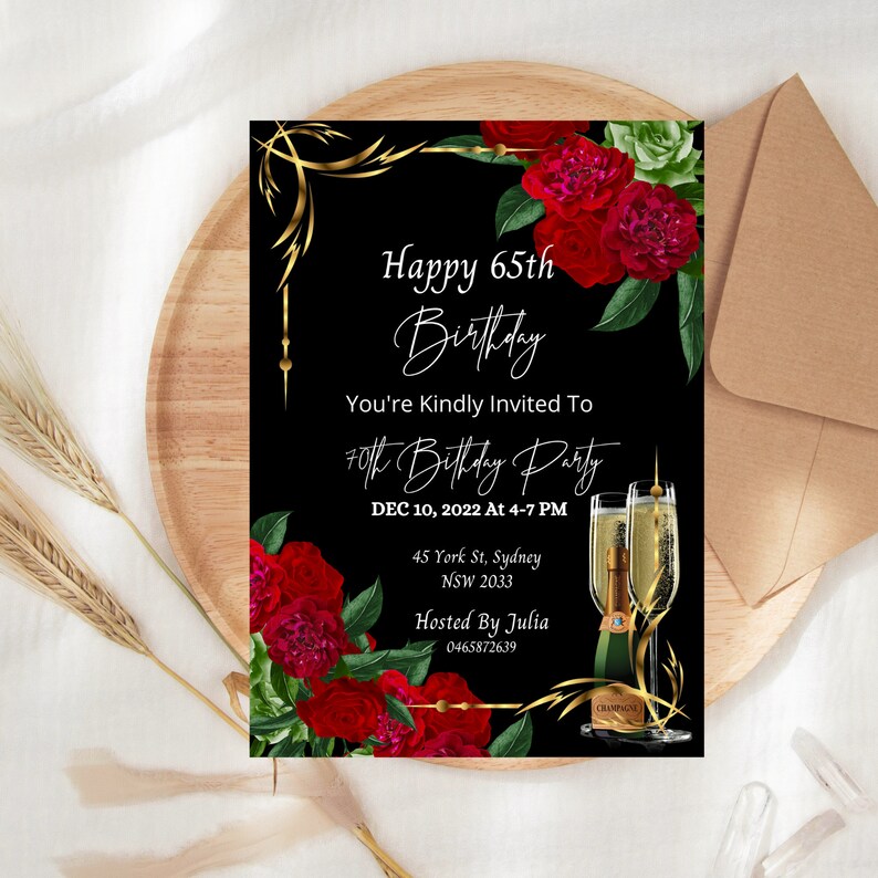 Bundle of 4 in 1 65th Birthday Invitation Red and Black - Etsy