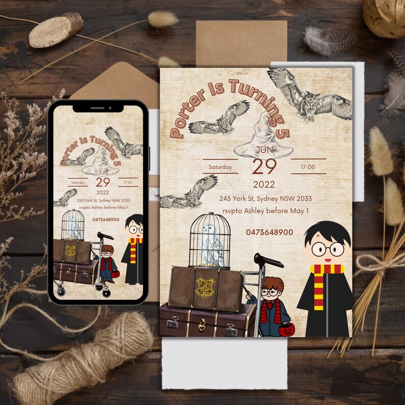 Wizard 1st Birthday Invitation Magic School Party Invite Template Magical First Birthday Any age invitation Textable Invite