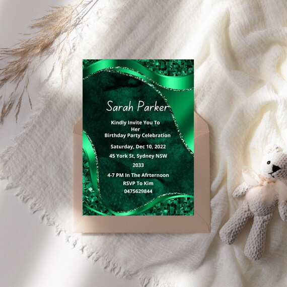 Green Birthday Invitations Emerald Birthday Invitation Etsy