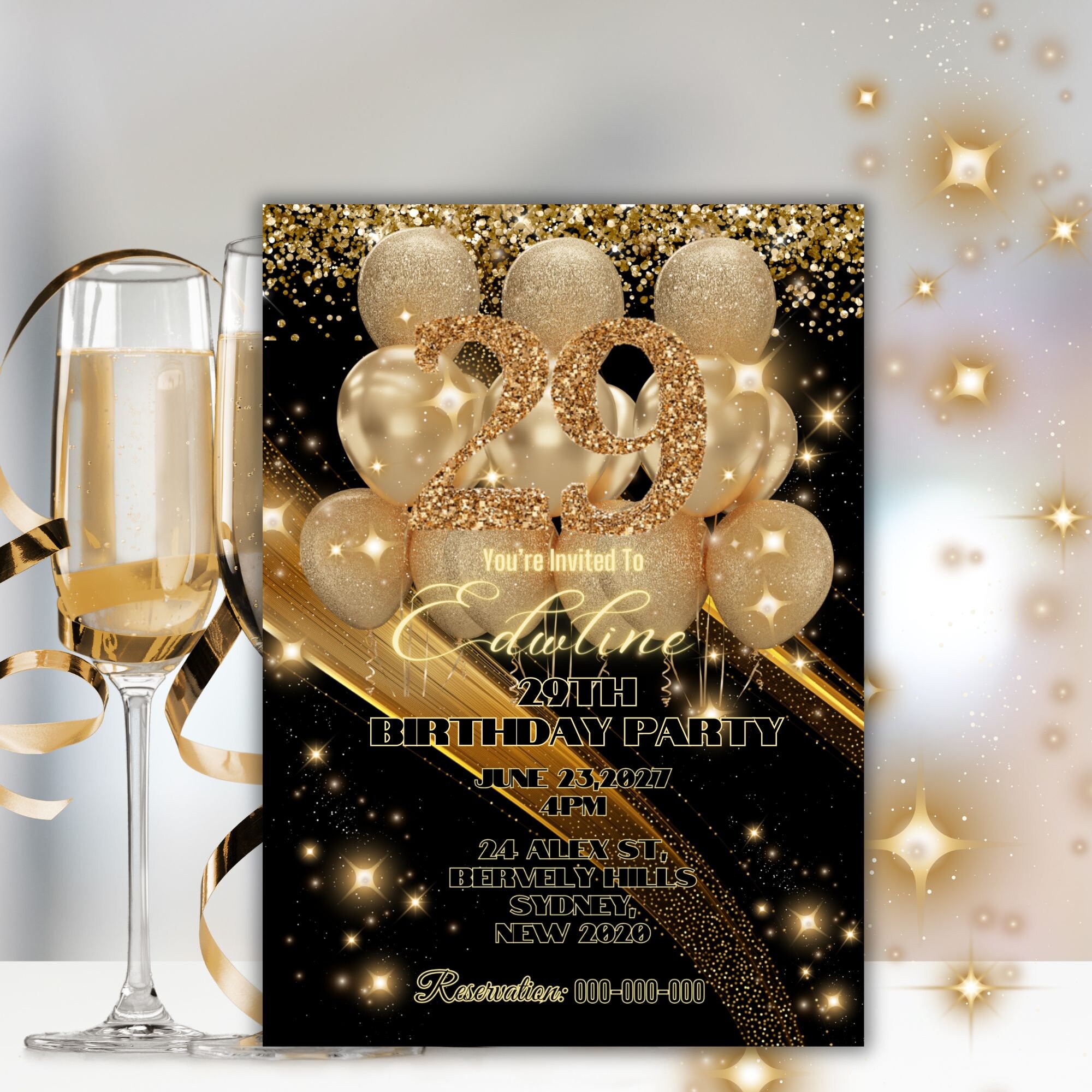 Printable 29th Birthday Invitations, Canva 29th Birthday Invitation