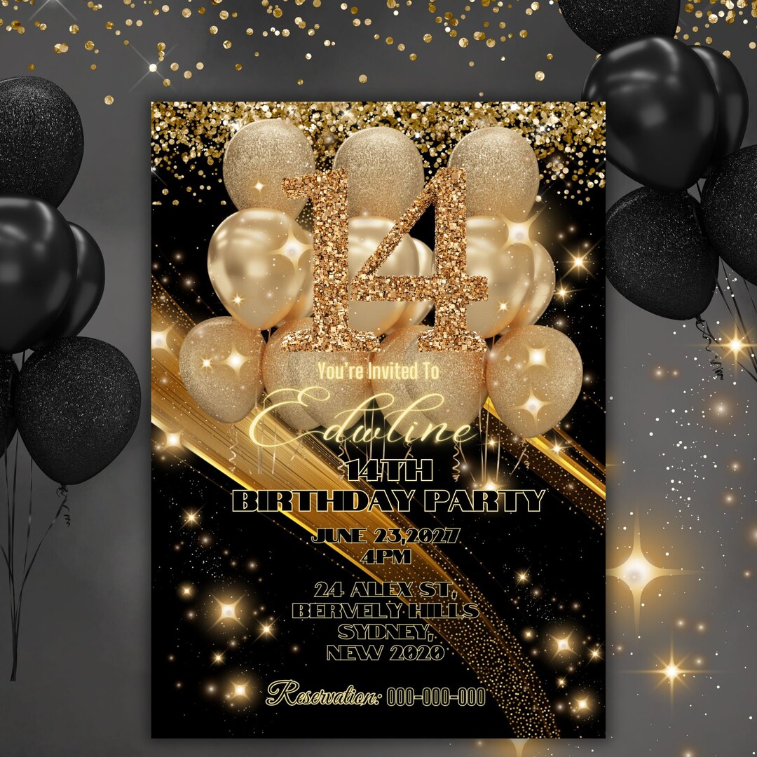 Printable 14th Birthday Invitations, Canva 14th Birthday Invitation ...