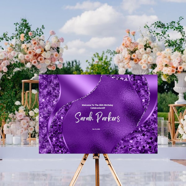 Purple welcome sign birthday party - Purple wedding welcome sign - Event Welcome Sign - Party Welcome Sign - Bridal Shower Welcome Sign