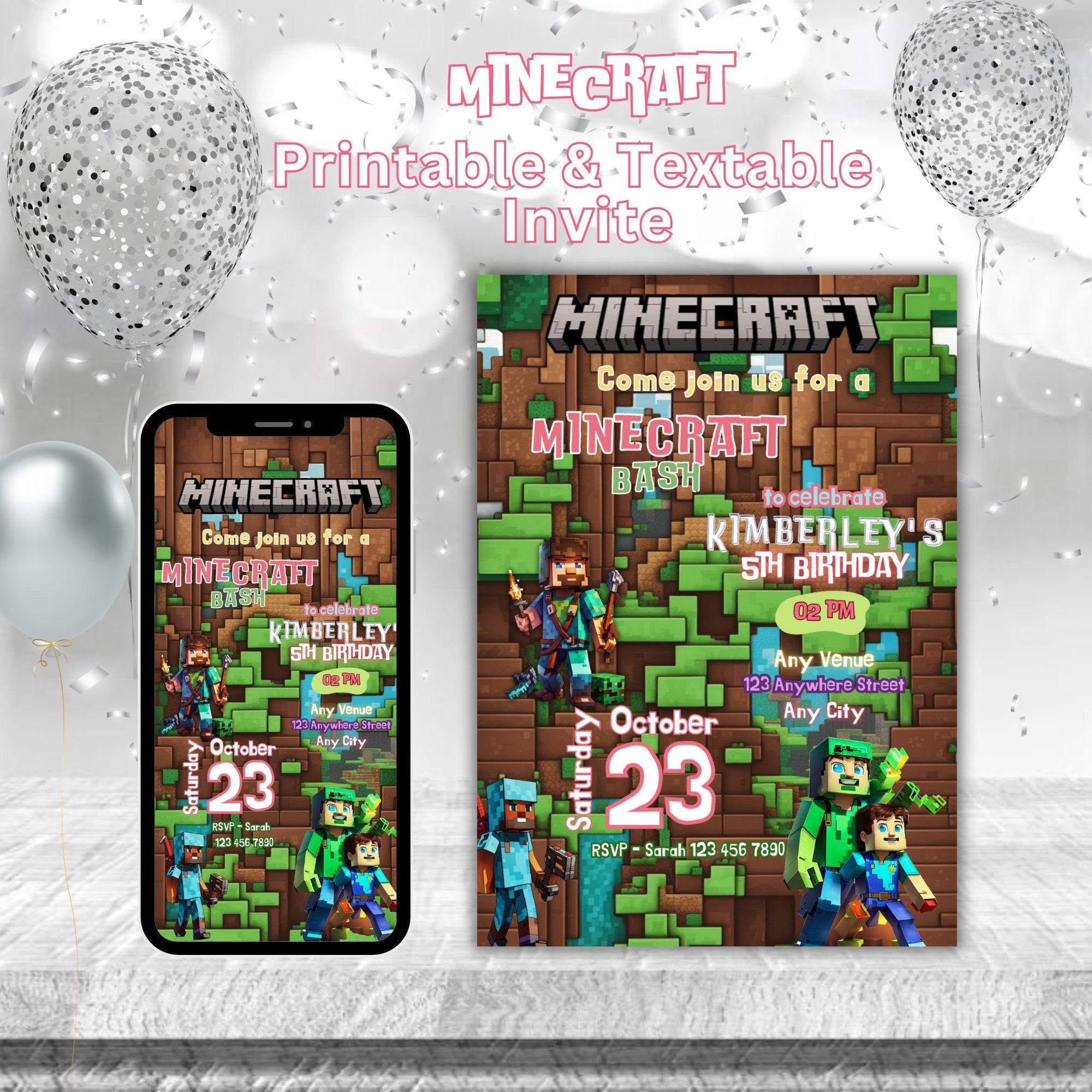 FREE Printable) - Epic Minecraft Baby Shower Invitation Templates   Minecraft birthday invitations, Minecraft birthday, Minecraft invitations