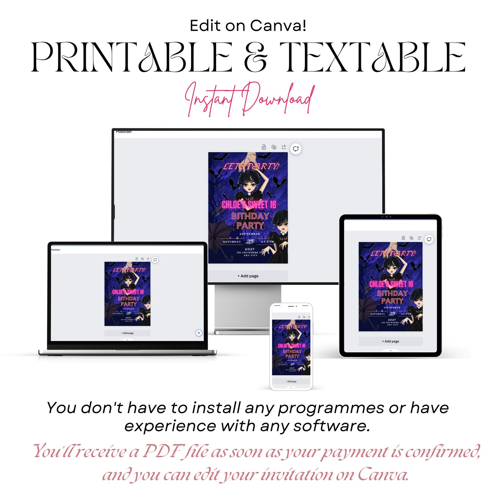 Txt Printable Purple Neon Text Printable and Textable Wedsnday Invitations - Etsy