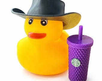 Hand-Decorated Cowboy Rubber Duck, Personalized Barista Gift, Custom Name Car Decor