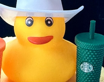Custom coffee lover rubber duck.  Hand decorated cafe drink, Personalized desk decor